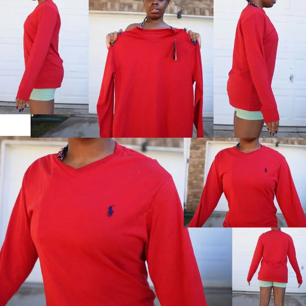 Polo Ralph Lauren Kids L Large Red Long Sleeve Crew Neck T-Shirt NWT Pony Logo